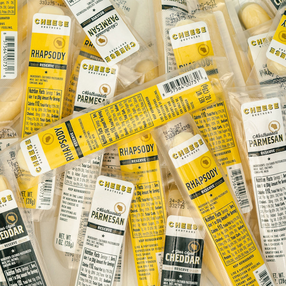 A variety of gourmet cheese snack sticks for backpacking trip. 