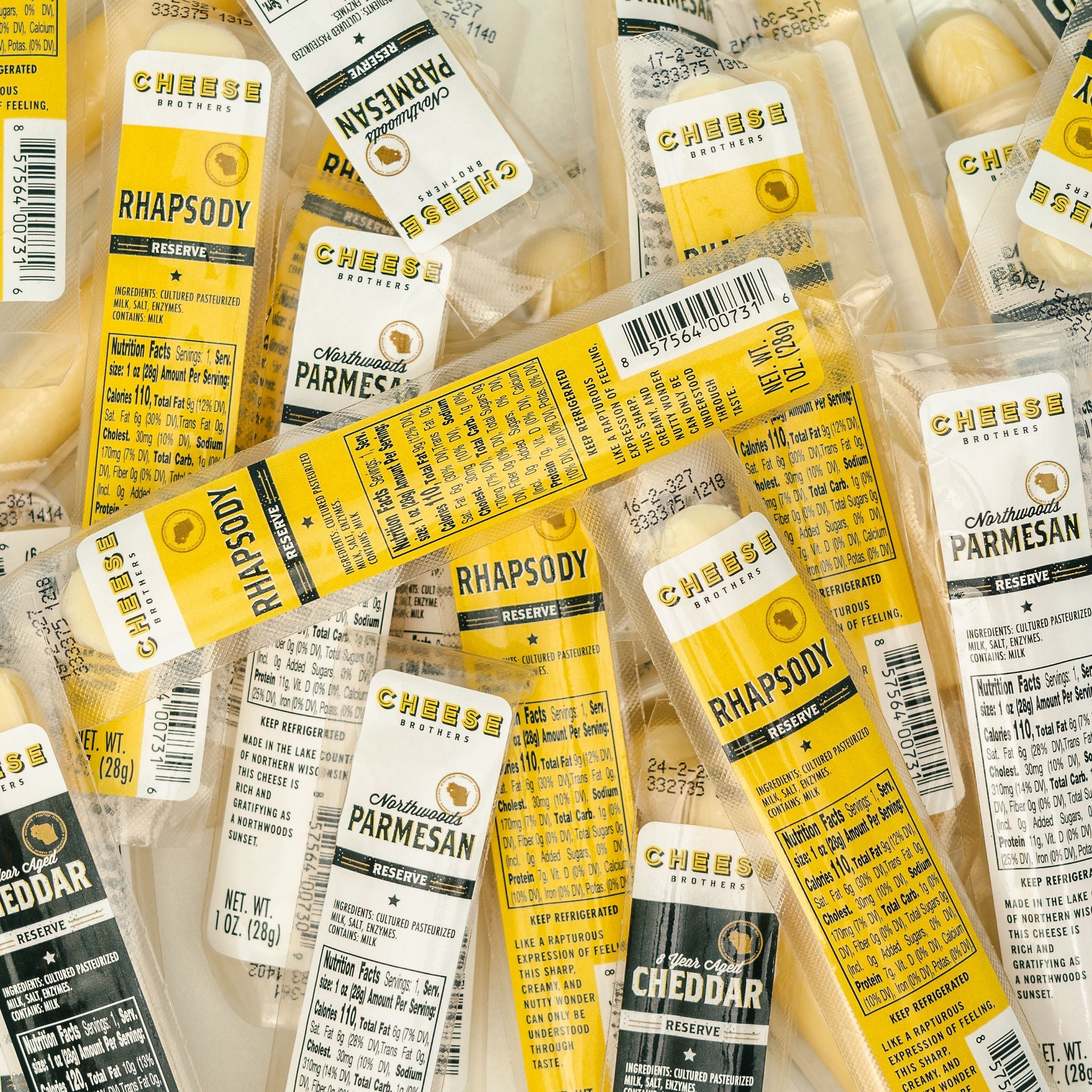 A variety of gourmet cheese snack sticks for backpacking trip. 