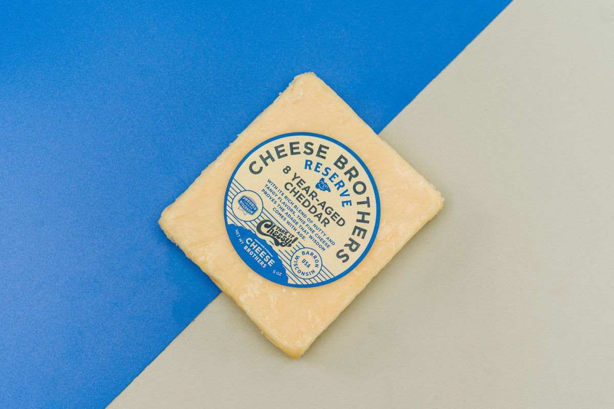 Package of 8-Year aged Wisconsin white cheddar. 