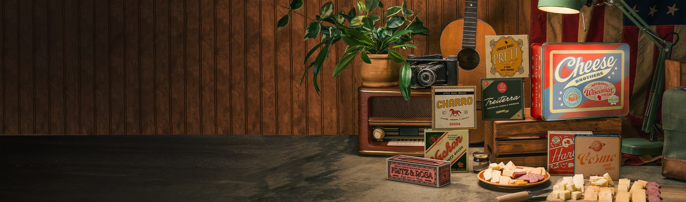 Cheese Brothers Limited Edition 250th USA Anniversary Tin with artisan Wisconsin cheeses and charcuterie