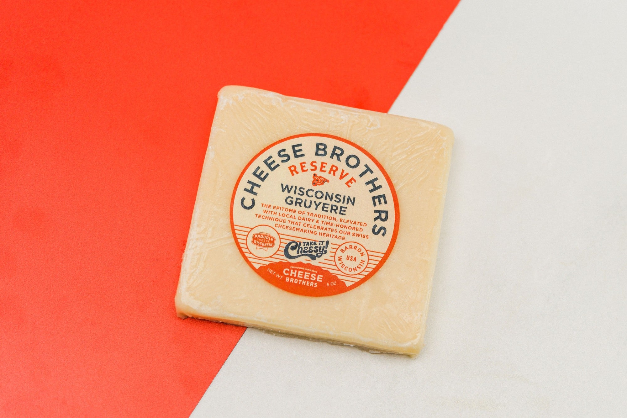 Block of artisan Wisconsin Gruyere cheese.