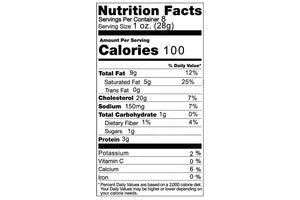 Nutrition Facts label for Cheese Brothers Green Onion Cheddar cheese. 