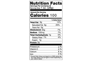 Nutrition Facts label for Cheese Brothers Green Onion Cheddar cheese. 