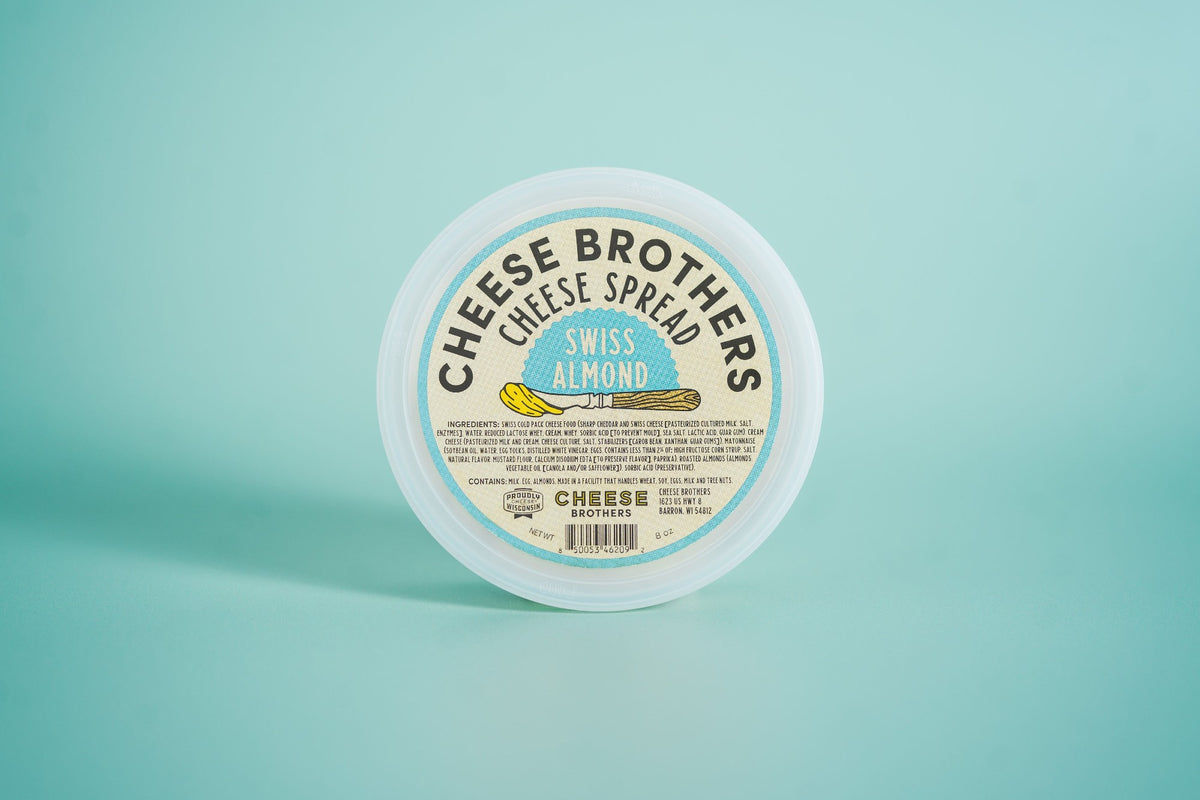 Container of Swiss Almond cheese spread. 