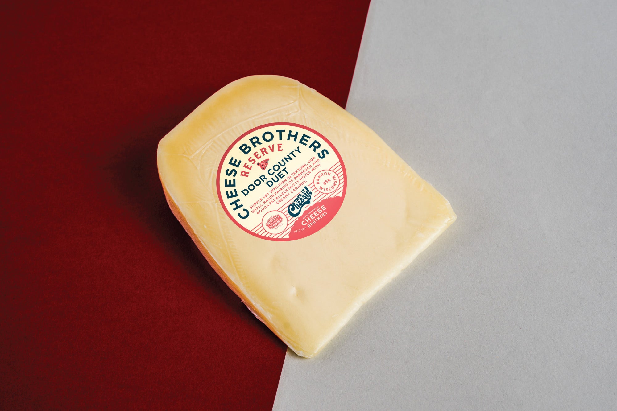 Package of Door County duet gouda parmesan cheese.