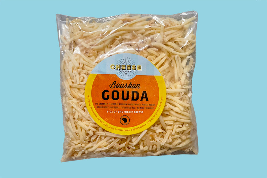Bag of gourmet shredded smoked gouda. 