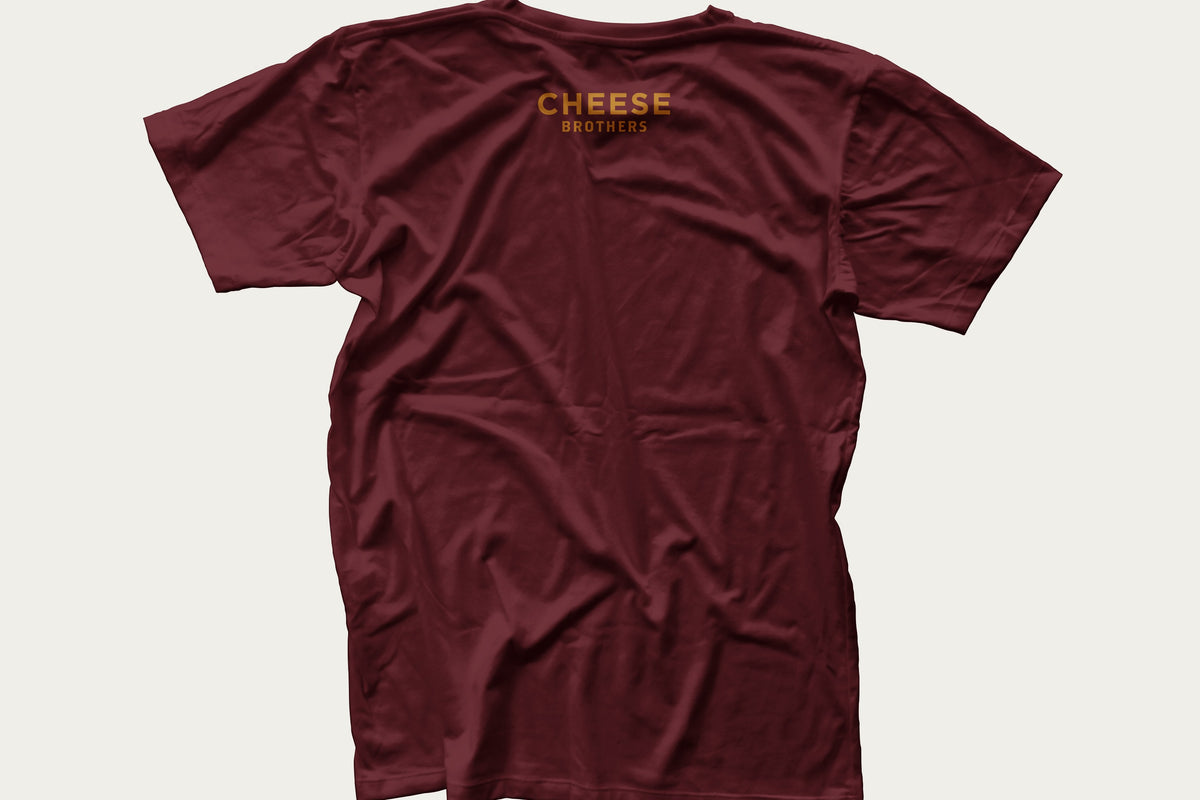 The back of red Cheese Bros t-shirt.