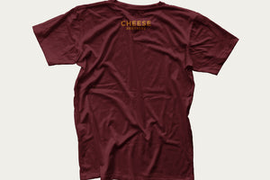 The back of red Cheese Bros t-shirt.