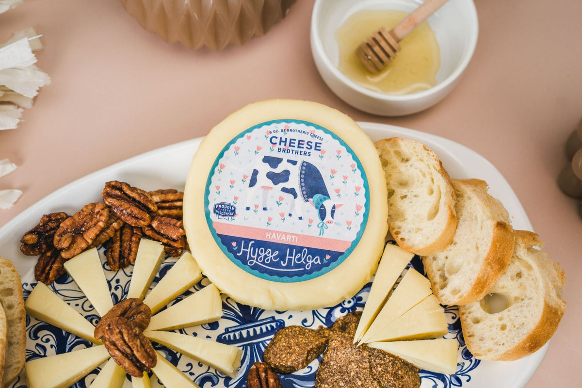 Package of havarti on a charcuterie plate. 