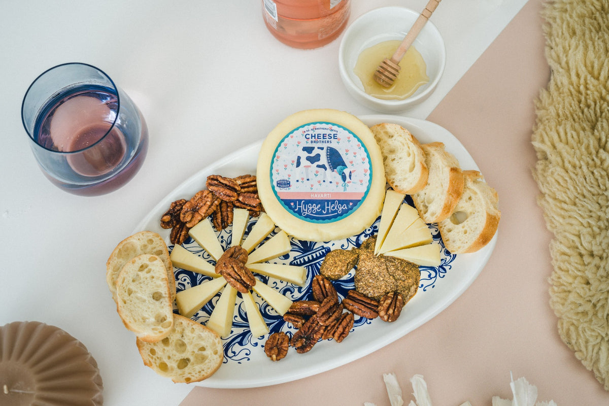 Package of havarti on a charcuterie plate. 