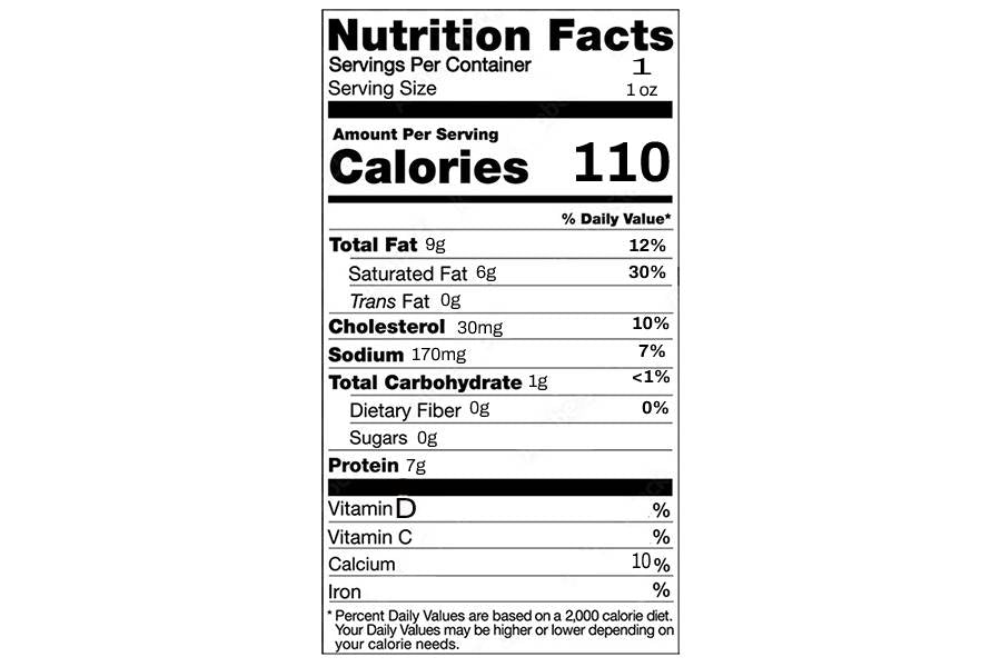 Nutrition Facts label for Cheese Brothers Rhapsody gourmet cheese sticks. 