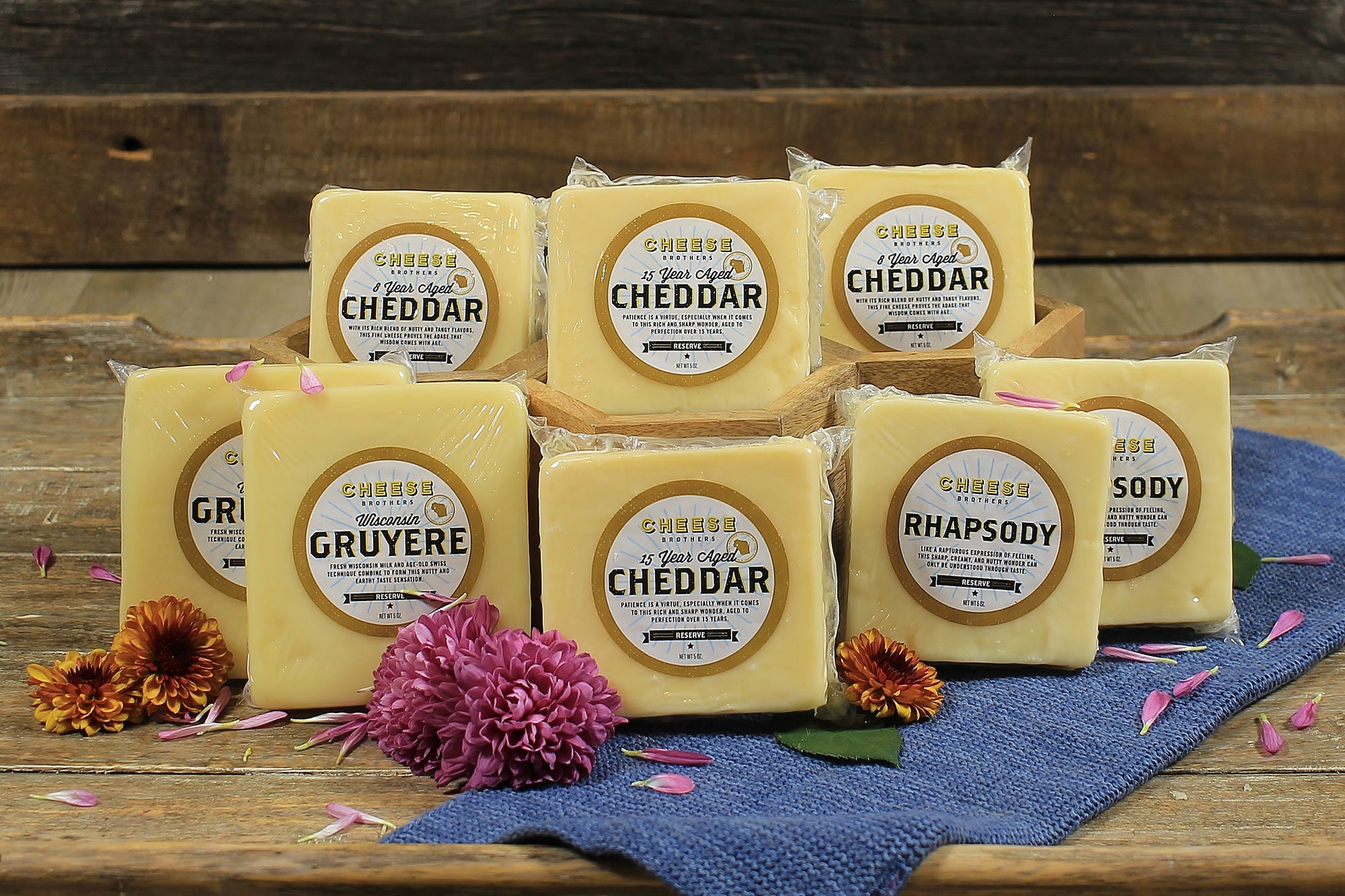 Cheese Brothers signature collection of artisan cheeses.