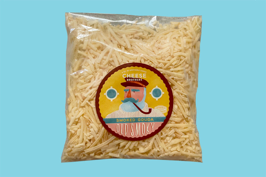 Bag of gourmet shredded smoked gouda. 