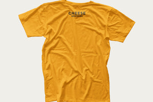 Back of take it cheesy yellow t-shirt