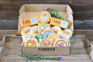Ultimate cheese delivery box with 16 packages of artisan Wisconsin cheese.